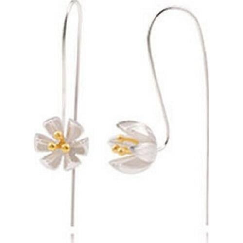 Hainon Wedding Silver Color Earring Lotus Flower Jewelry Paved AAA Zircon Hot Sale Gold Color Jewelry Vintage Gift for Party