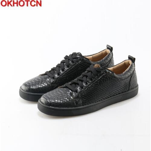 OKHOTCN High Quality Snake Casual Men Shoes Luxury Design Black Chaussure Homme Fashion Men Trainers Breathable Sneaker Flats