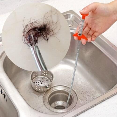 Pipe Dredging Hook 60cm Unblocker Drain Hair Catcher Cleaner Tools Household Water Sink Kitchen Sewer Cleaning Snake Spring Hook