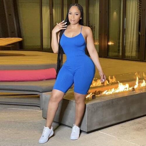Summer Solid Fitness Romper Women Bodysuit Elegant Low Neck Sleeveless Party Club Playsuit Office Lady Backless Ribbed Overall