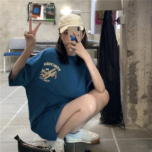 Summer 2021 American Vintage Western Style Loose Summer Womens Fashion Mid-Length Short-Sleeved T-Shirt Top Women