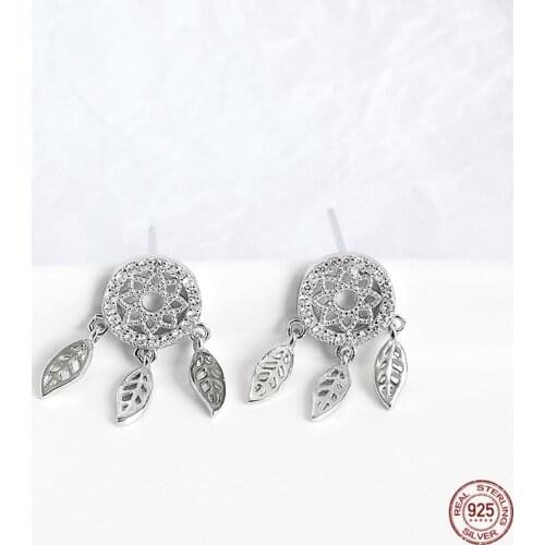 LKO 925 Sterling Silver Fantastic Dream Catcher Feather Tassel Pendant Stud Earrings For Women Wedding Party Jewelry Gifts