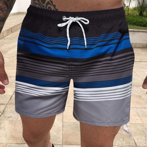 Mens Sport Running Beach Short Board Pants Stripe Print Swim Trunk Pants Quick-drying Movement Surfing Shorts Swimwear For Male