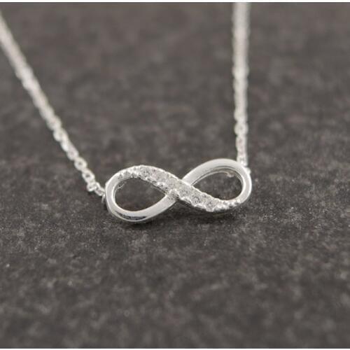 Jisensp New Tiny Crystal Infinity Necklace Custom for Women Jewelry Accessories Lucky Number Eight Geometric Long Chain Necklace