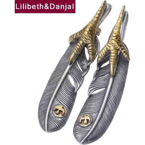 Flying Eagle Claw Feather Real 925 Sterling Silver Couples Necklace Pendant Vintage Jewelry Women Men 2021 New Free Shipping P21
