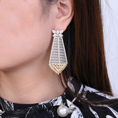 LARRAURI Luxury Trendy Big Leaf Pendant Earrings Full Cubic Zirconia Naija Wedding Party Earring Fashion Jewelry for Women