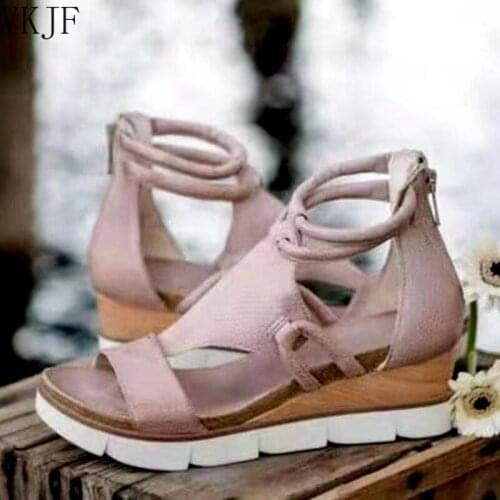 Women Sandals Platform Shoes Female Wedges Open Toe Summer Shoe Zippers Cut Out Beach Sandal Casual Rome Womens Sandals Solid