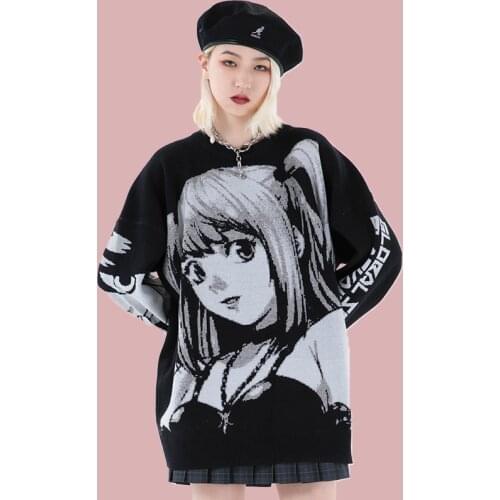 Anime Sweater Women Pullover Goth Knitted Jumper Harajuku Graphic Kpop Loose 2021 Spring Warm Y2k Streetwear Female Sweaters