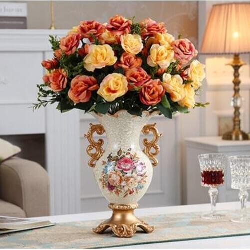 European Palace resin vase, home decorations, dining table office desktop crafts ornaments, wedding gifts, American retro silk f