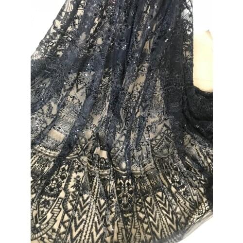 Embroidered lace fabric for sexy dress L-9736 Pretty design african tulle lace fabric with beads