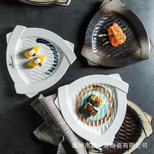 Japanese ceramic plate pastry plate fish plate pineapple fried rice plate Western plate personality dish restaurant cutlery set