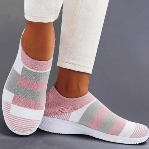 Plus Size Summer Slip on Sock Sneakers Women Running Shoes 2021 Womens Sports Shoes for Gym Womens Sport Shoes Pink GMB-1723
