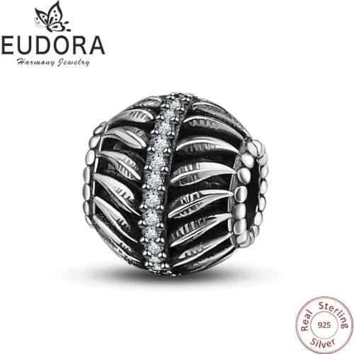 Eudora Fashion 925 Sterling Silver Round Bead Cubic Zirconia Charms Beads for Women Bracelet New DIY jewelry Making Accessories