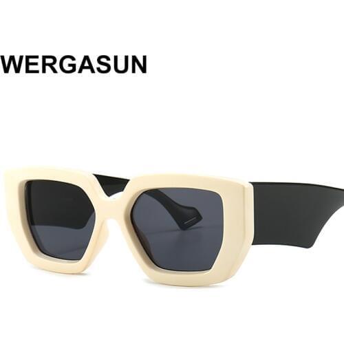 WERGASUN Sunglasses Women Trendy Vintage Brand Designer Hip Hop Square Gradient Lens Sun Glasses Female UV400