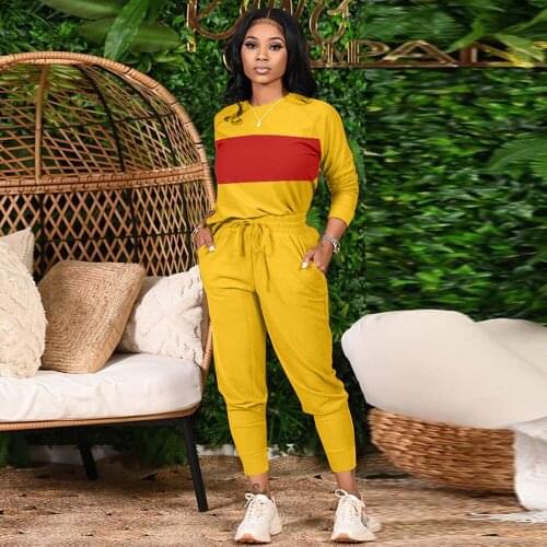 2021 Long Sleeve Color Block Workout Hoodie Jogger Sweatpant 2 Pieces Set Autumn Winter Women Fashion Streetwear Tracksuits