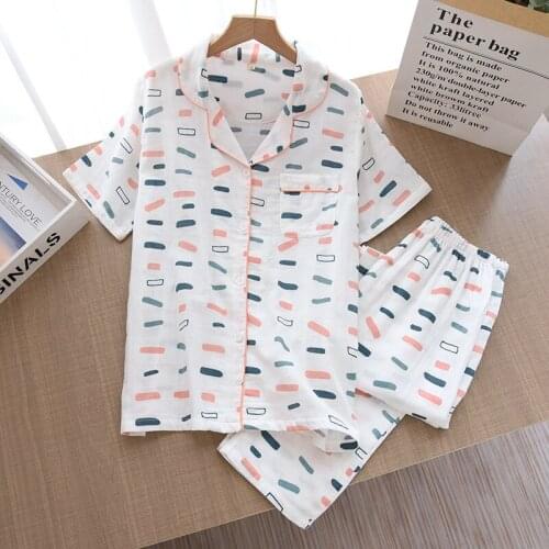 100% Cotton Thin Summer 2 Pieces Pyjamas Set Women Short Sleeve Floral Turn Down Collar Pajamas Comfortable Casual Trousers Suit