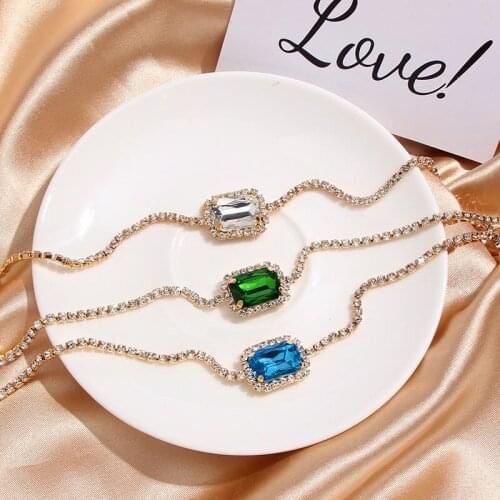 JUST FEEL New Geometric Square Crystal Necklace for Women Gold Silver Color Rhinestone Chain Choker Necklace Charm Jewellery