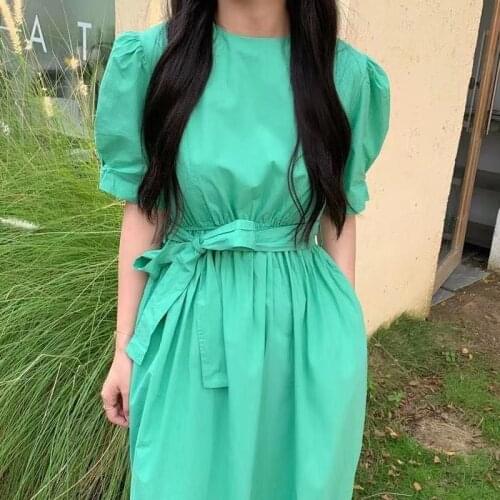 2021 Summer Women Embroidered Cherry Medium Length Green Dress Vestidos Elegantes Plus Size 4xl Robe Dresses