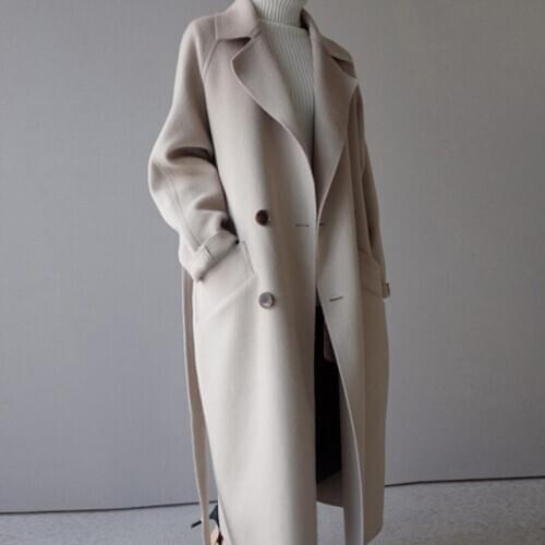 Women Winter Coats 2020 Autumn and Winter Large Size Womens Solid Color Lapel Loose Long Double-sided Wool Coat Female