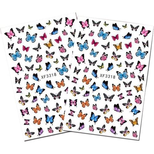 1 Sheet Butterfly Nail Art Sticker Adhesive Slider Gradient Color Nail Transfer Decal Decoration Maple Leaf Flower DIY Design