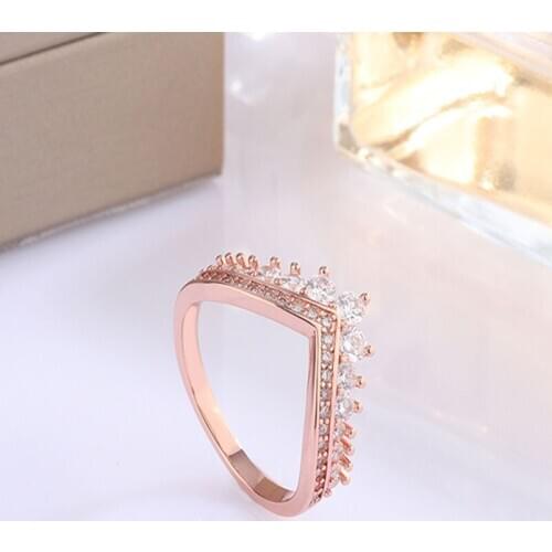 100% 925 Sterling Silver Pan Ring New Princess Wish Crown Temperament Rose Gold Ring For Women Wedding Party Fashion Jewelry