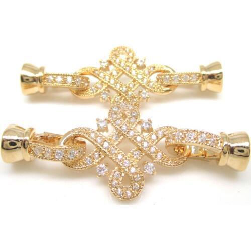 43*17MM 3Pcs (No Fade) Zircon Rhinestones 24 Gold Plated Copper Necklace Buckle Bracelet Hook Jewellery Findings Accessories
