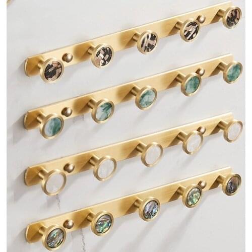 5 Row Hooks Brush Gold Clothes Hanger Coat Hooks Solid Brass Rustproof Screwed Robe Hook Wall Mounted