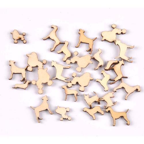 50Pcs/set Wood Handicraft Dog pattern DIY Wooden Crafts Scrapbookings Accessories Embellishment Home decorations 10-15mm MT1919