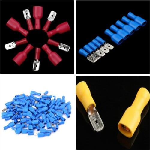 50pcs Female Male Electrical Wiring Connector Insulated Crimp Terminal Spade Red Blue Yellow Quick Butt Splice Terminals 6.3mm