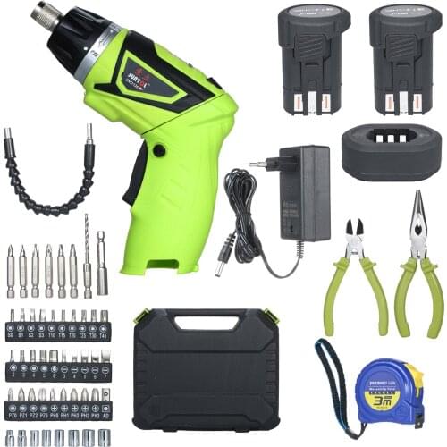 6.0N.m Cordless Electric Screwdriver Power Tools with 40 Accessories Pliers and Tape Measure 7 Torque Setting 2 Position Handle