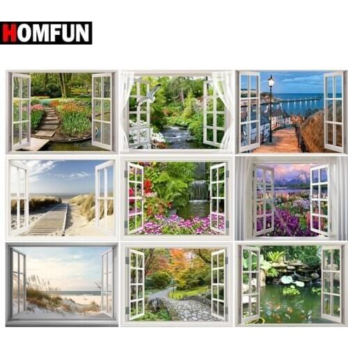 HOMFUN Diamond Painting Full Square/Round Drill 5D DIY "Window flower scenery" Daimond Embroidery Rhinestone Cross Stitch Decor