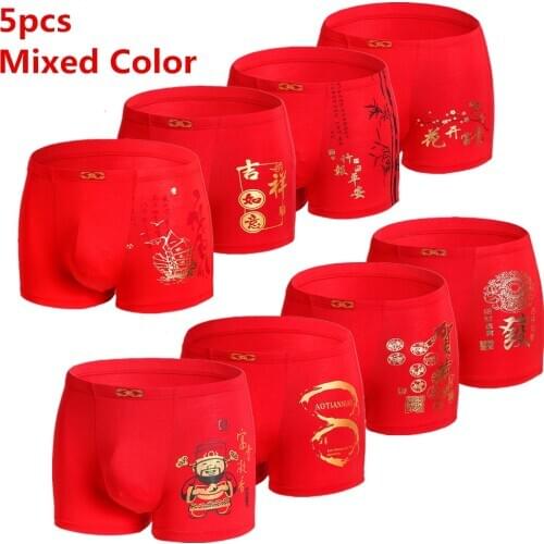 5pcs/Lot Red Boxers Mens Underwear Modal Shorts Soft Underpants Boxer Breathable New Year Gift L-XXXL