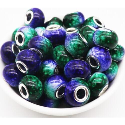 10Pcs 16mm Big Round Loose 5mm Large Hole Marbling Murano Glass Beads Fit European Charm Bracelet for Jewelry Making Necklaces