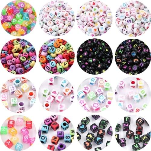 Mixed Letter Acrylic Beads Round Flat Alphabet Digital Cube Loose Spacer Beads For Jewelry Making Handmade Diy Bracelet Necklace