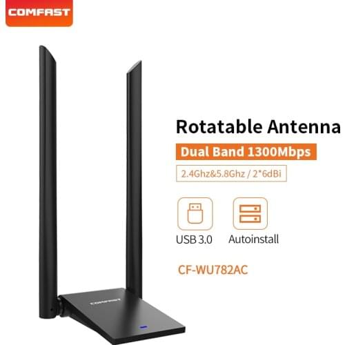 COMFAST 1300Mbps 802.11ac Long Distance 5.8GHz Usb WiFi Adapter WIFI Receiver 2*6dBi Antennas Dual Band CF-WU782AC