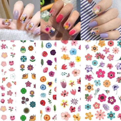 Colored Flowers Spring Nail Stickers Self Adhesive Waterproof Manicure Decals Leaf Tree Summer DIY Slider DIY Nail Art Decor