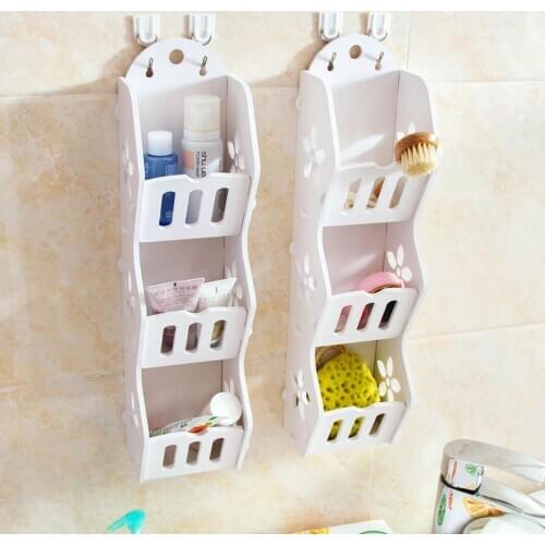 Hot Wood Bathroom Shelf Hanging Storage Rack Creative Shower Cosmetic Shampoo Holder Soap Dish Bathroom Organizer with 2Hooks