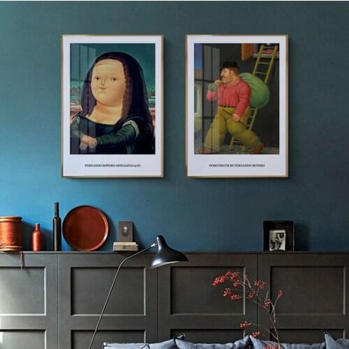 Cute Fat Mona Lisa Art Canvas Painting Funny Wall Art Pictures for Living Room Cartoon Posters and Prints Home Decoration