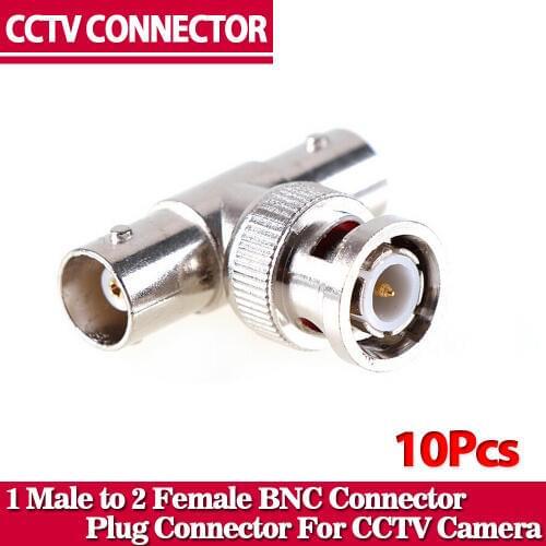 10Pcs/lot Coaxial T Connector 1 Male to 2 Female Coupler 3 Way BNC Connector For CCTV Camera
