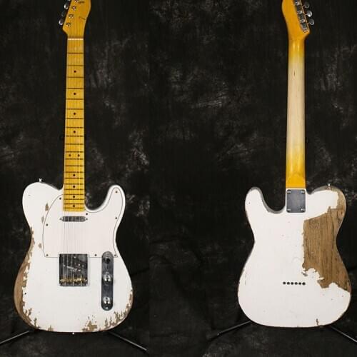 High quality handmade old cultural relic electric guitar ASH body, white negative paint, maple neck, copper bridge, postage