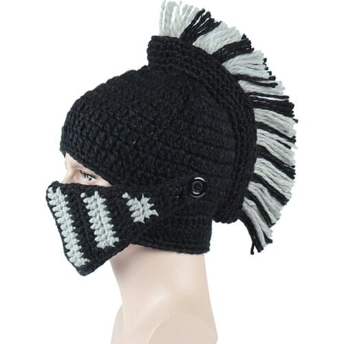 Hot Selling Novelty Roman Hat Winter Beanie Hats for Men Warm Mask Knight Helmet Knitted Cap Handmade Gladiator Mask Hat