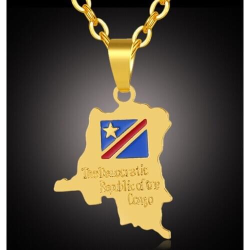 Fashion African Necklace The Democratic Republic of The Congo Map Pendant Necklace for Women Long Chain Gold Color Map Jewelry