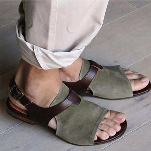 Mens Rome Sandals 2020 New Retro Beach Sandals Open Toe Flat Shoes Buckle Strap Male Gladiator Sandals Men Summer Shoes Size 48