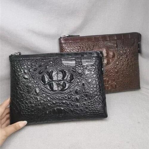 Authentic Exotic Crocodile Skin Businessmen Envelop Clutch Bag Phone Holders Genuine Alligator Leather Male Wristlets Card Purse