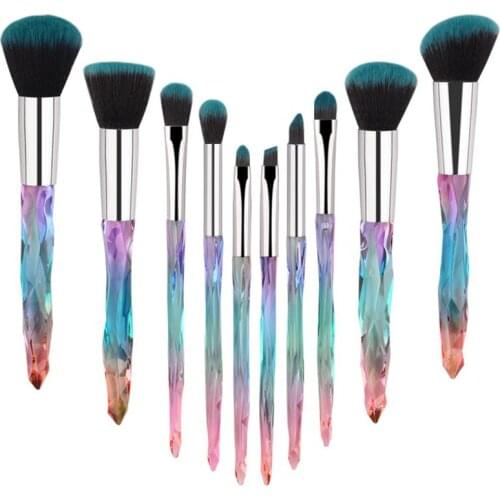 10Pcs Makeup Brushes with Crystal Handle Colorful Professional Diamond Cosmetic Brush Set for Concealer Face Powder Eye Shadow