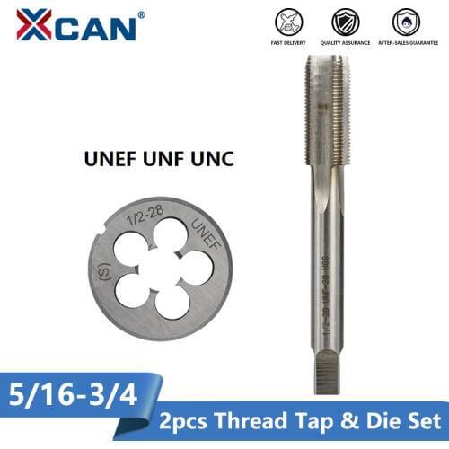XCAN 2pcs UNEF UNF UNC Thread Tap and Die Set Machine Plug Tap High Speed Steel Metal Tapping Tool Set Screw Die Tap Drill