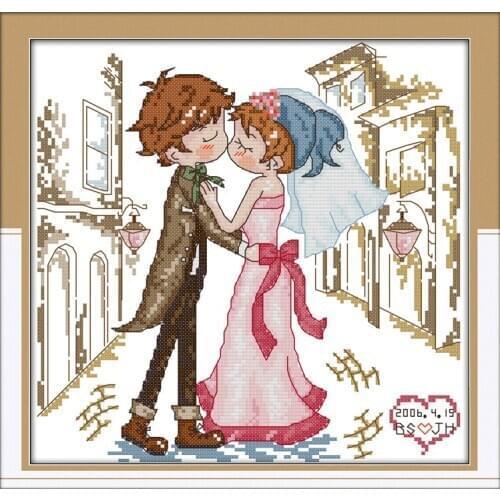 Lovers kiss cross stitch kit cartoon 14ct 11ct count print canvas stitching embroidery DIY handmade needlework