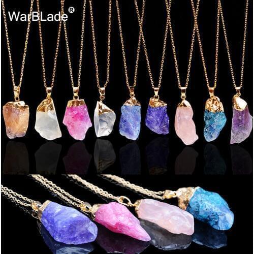 WarBLade 2018 New Natural Irregular Stone Pendant Necklace Colorful Quartz Crystal Stone Necklaces for Women Jewelry Gift
