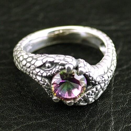 New 925 silver colored zircon Man ring double snake Thai silver woman ring