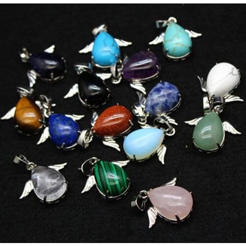 Wholesale 6pcs/Lot Penguin Pattern Natural Stone Pendants For Women Men Fashion Blue Green White Turquoisess Diy Jewelry Making